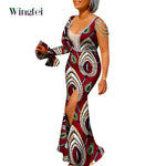 African Ankara Print Boubou Maxi Dress for Women – V-Neck Split Dashiki Party Gown - Free Delivery Worldwide only at Flexi Africa