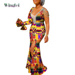 African Ankara Print Boubou Maxi Dress for Women – V-Neck Split Dashiki Party Gown - Free Delivery Worldwide only at Flexi Africa