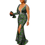 African Ankara Print Boubou Maxi Dress for Women – V-Neck Split Dashiki Party Gown - Free Delivery Worldwide only at Flexi Africa