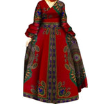African Ankara Print Long Dress for Women – Draped Bazin Riche Dashiki Style - Free Delivery Worldwide only at Flexi Africa
