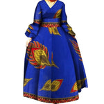 African Ankara Print Long Dress for Women – Draped Bazin Riche Dashiki Style - Free Delivery Worldwide only at Flexi Africa