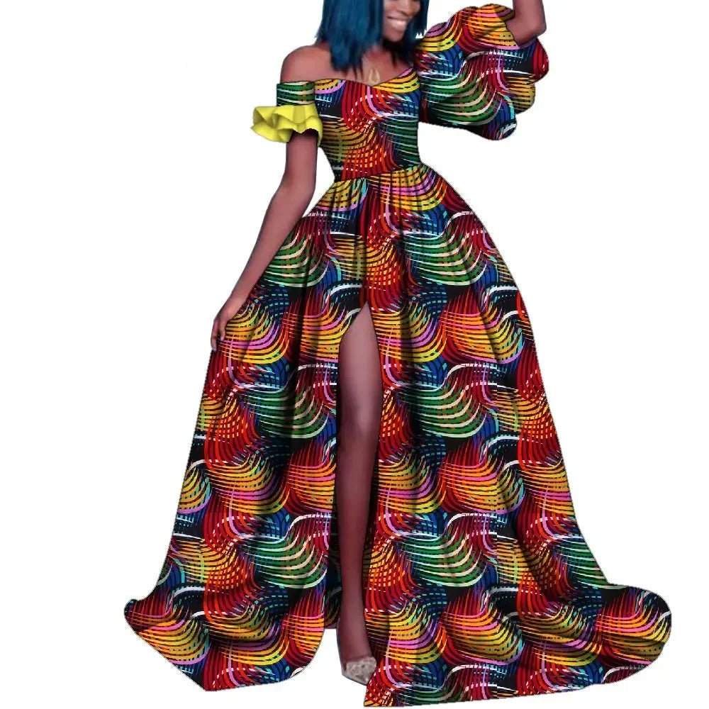 African Ankara Print Maxi Dress - Dashiki Elegant Party Wear  Flexi Africa