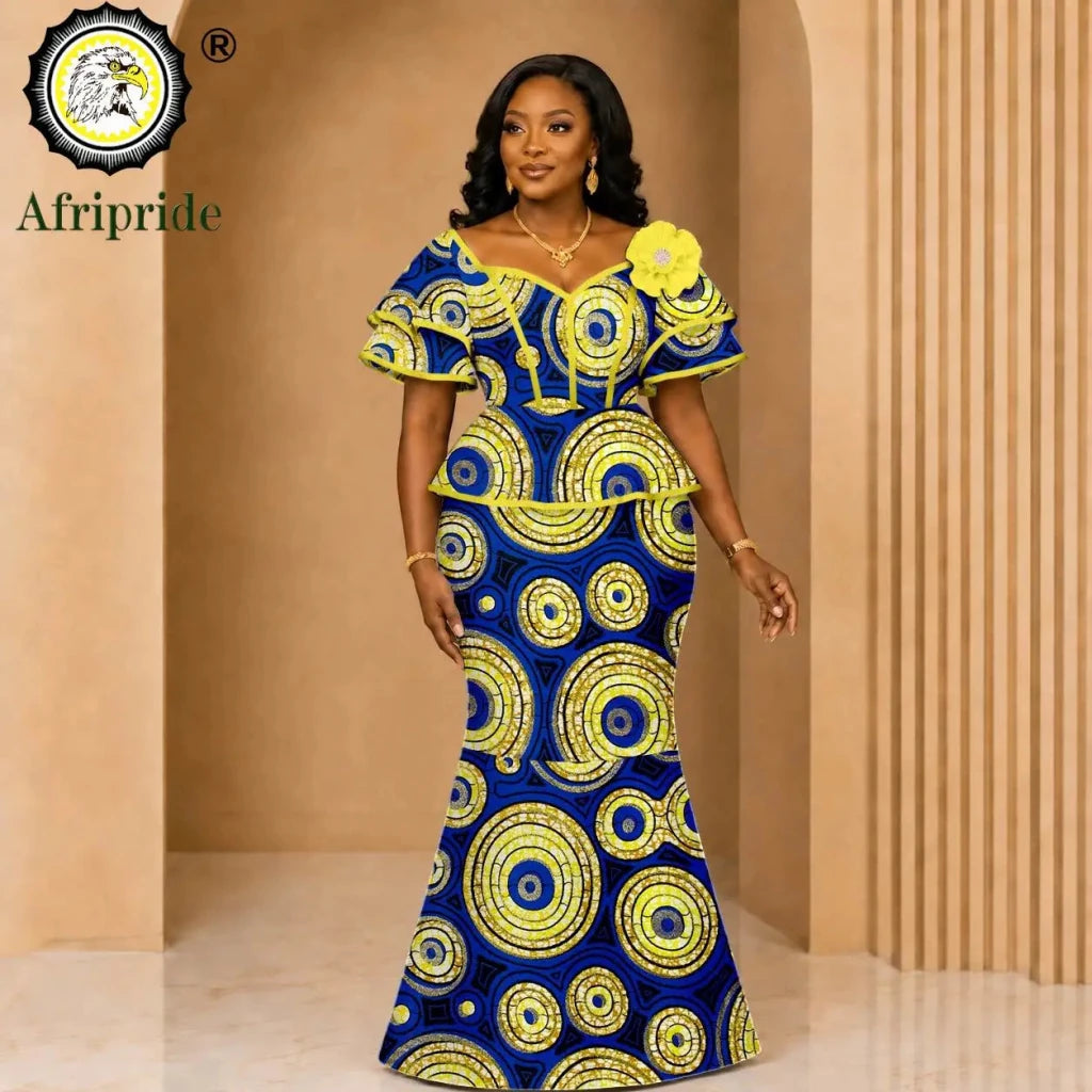 African Ankara Wax Print Flare Top & Maxi Skirt 2PC Set – Women's Casual Outfit - Free Delivery Worldwide only at Flexi Africa