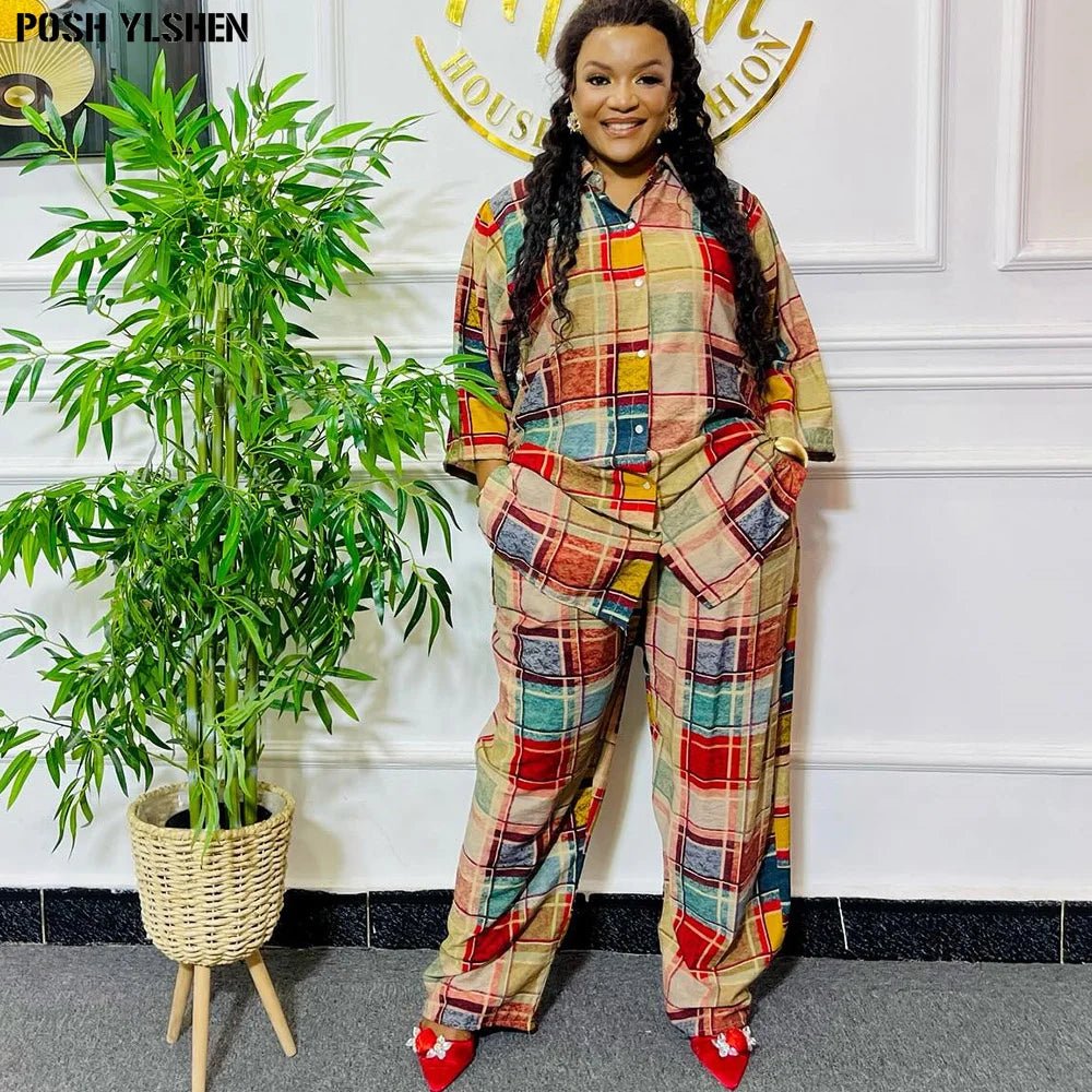 African Ankara Women’s 2PC Set – Matching Pants and Top, Plus Size Elegant Outfit - Free Delivery Worldwide only at Flexi Africa