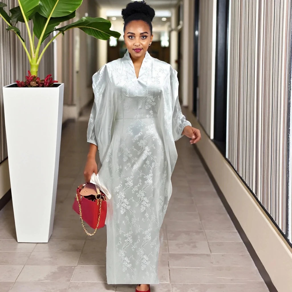 African Attire For Women Abaya Embroidery Plus Size Elegant Party Church Dress - Free Delivery Worldwide only at Flexi Africa