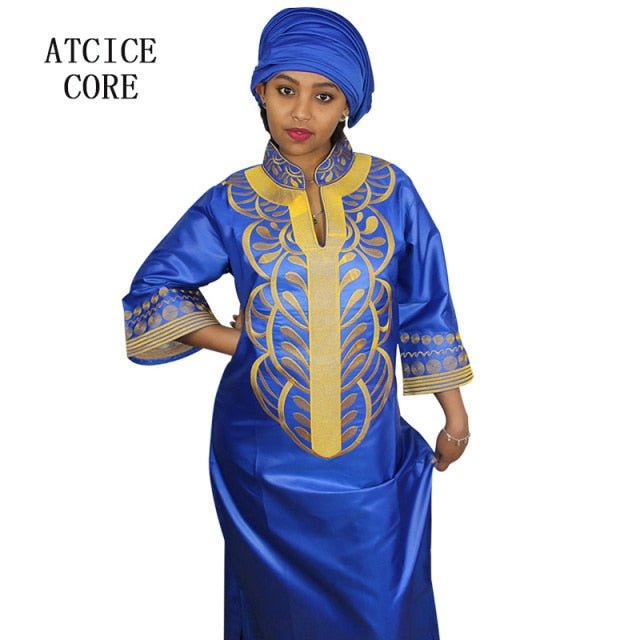 African Bazin Embroidery Long Dress Soft Material Traditional Clothing - Flexi Africa - Flexi Africa offers Free Delivery Worldwide - Vibrant African traditional clothing showcasing bold prints and intricate designs