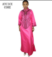 Authentic Elegance: African Bazin Embroidery Long Dress in Soft Material - Enjoy Free Worldwide Delivery with Flexi Africa