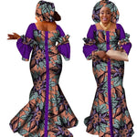 African Bazin Long Dress for Women – New Fashion Design Maxi Gown with Matching Scarf - Free Delivery Worldwide only at Flexi Africa