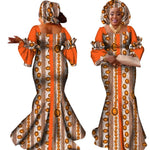 African Bazin Long Dress for Women – New Fashion Design Maxi Gown with Matching Scarf - Free Delivery Worldwide only at Flexi Africa