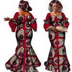 African Bazin Long Dress for Women – New Fashion Design Maxi Gown with Matching Scarf - Free Delivery Worldwide only at Flexi Africa