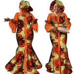 African Bazin Long Dress for Women – New Fashion Design Maxi Gown with Matching Scarf - Free Delivery Worldwide only at Flexi Africa