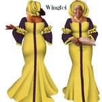 African Bazin Long Dress for Women – New Fashion Design Maxi Gown with Matching Scarf - Free Delivery Worldwide only at Flexi Africa