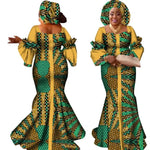 African Bazin Long Dress for Women – New Fashion Design Maxi Gown with Matching Scarf - Free Delivery Worldwide only at Flexi Africa