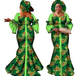 African Bazin Long Dress for Women – New Fashion Design Maxi Gown with Matching Scarf - Free Delivery Worldwide only at Flexi Africa