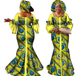 African Bazin Long Dress for Women – New Fashion Design Maxi Gown with Matching Scarf - Free Delivery Worldwide only at Flexi Africa