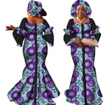 African Bazin Long Dress for Women – New Fashion Design Maxi Gown with Matching Scarf - Free Delivery Worldwide only at Flexi Africa