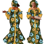 African Bazin Long Dress for Women – New Fashion Design Maxi Gown with Matching Scarf - Free Delivery Worldwide only at Flexi Africa