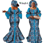 African Bazin Long Dress for Women – New Fashion Design Maxi Gown with Matching Scarf - Free Delivery Worldwide only at Flexi Africa