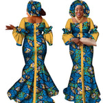 African Bazin Long Dress for Women – New Fashion Design Maxi Gown with Matching Scarf - Free Delivery Worldwide only at Flexi Africa