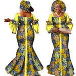 African Bazin Long Dress for Women – New Fashion Design Maxi Gown with Matching Scarf - Free Delivery Worldwide only at Flexi Africa