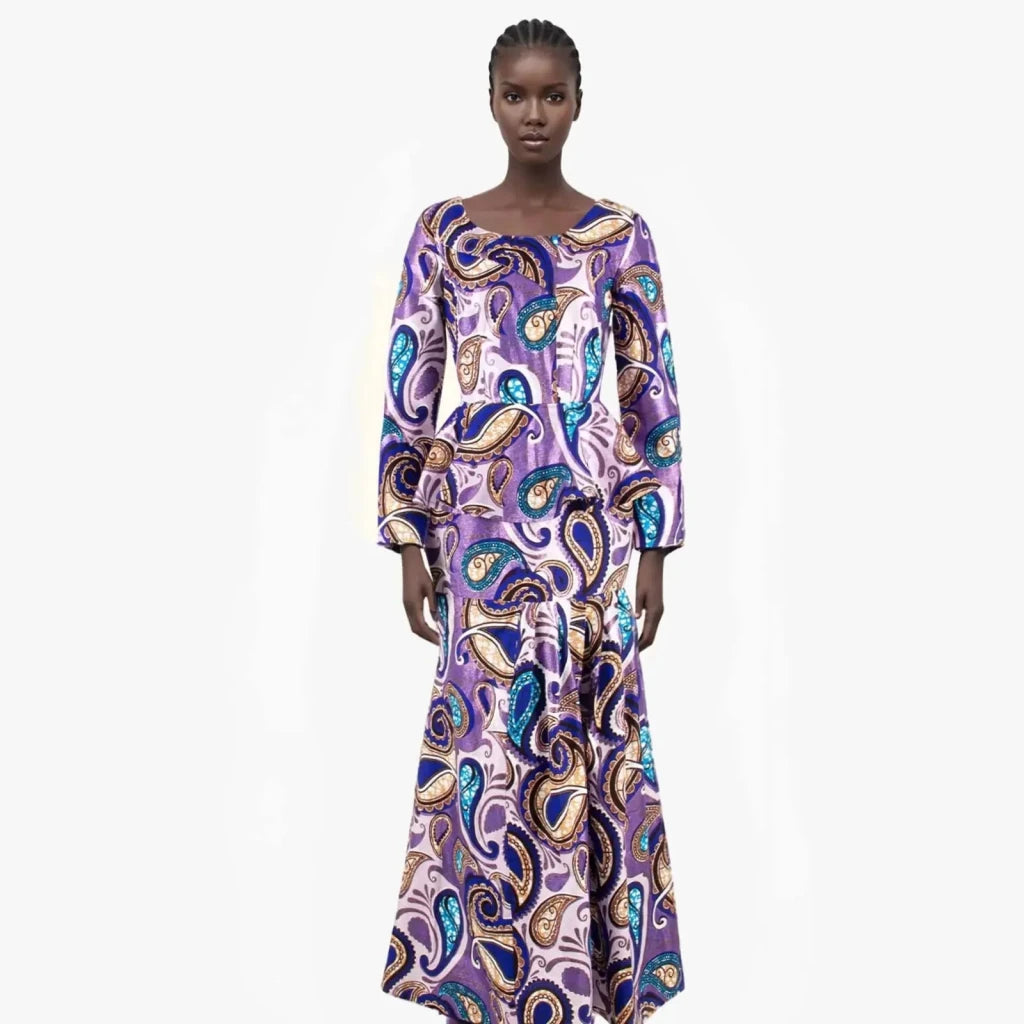 African Bazin Riche Ankara Dashiki Dress for Women – Pure Cotton Wax Batik Print Dress - Free Delivery Worldwide only at Flexi Africa