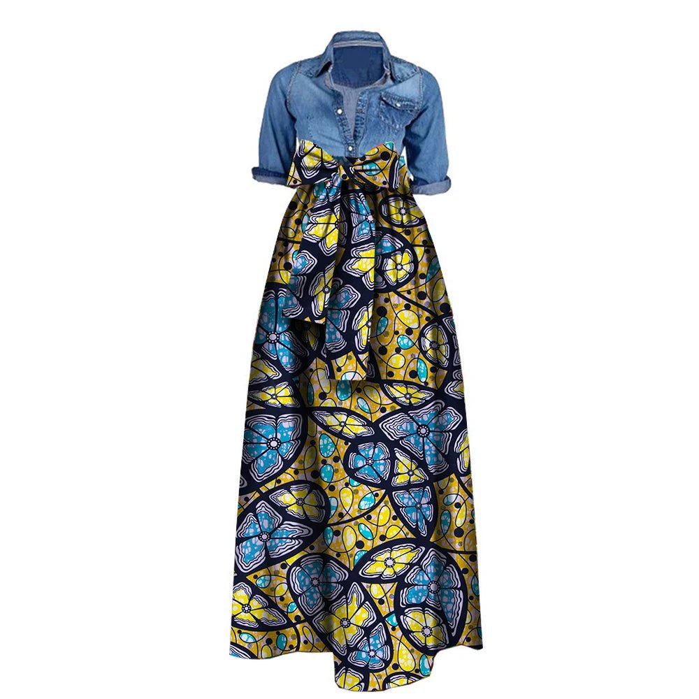 African Bazin Riche Maxi Skirt for Women – Dashiki - Inspired Long Summer Skirt with Belt - Free Delivery Worldwide only at Flexi Africa
