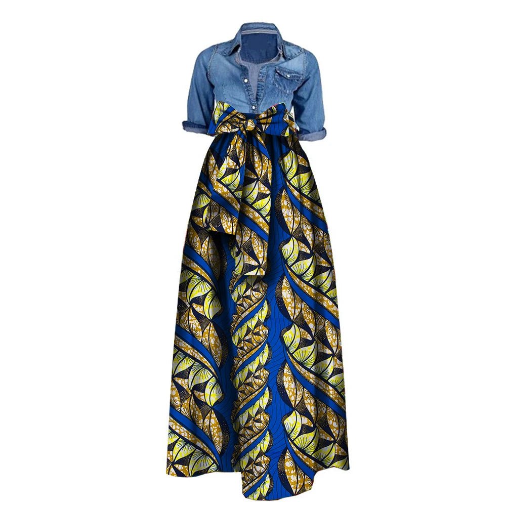 African Bazin Riche Maxi Skirt for Women – Dashiki - Inspired Long Summer Skirt with Belt - Free Delivery Worldwide only at Flexi Africa