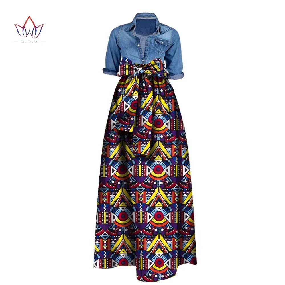 African Bazin Riche Maxi Skirt for Women – Dashiki - Inspired Long Summer Skirt with Belt - Free Delivery Worldwide only at Flexi Africa