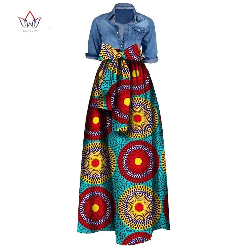 African Bazin Riche Maxi Skirt for Women – Dashiki - Inspired Long Summer Skirt with Belt - Free Delivery Worldwide only at Flexi Africa