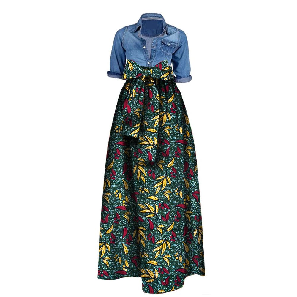 African Bazin Riche Maxi Skirt for Women – Dashiki - Inspired Long Summer Skirt with Belt - Free Delivery Worldwide only at Flexi Africa
