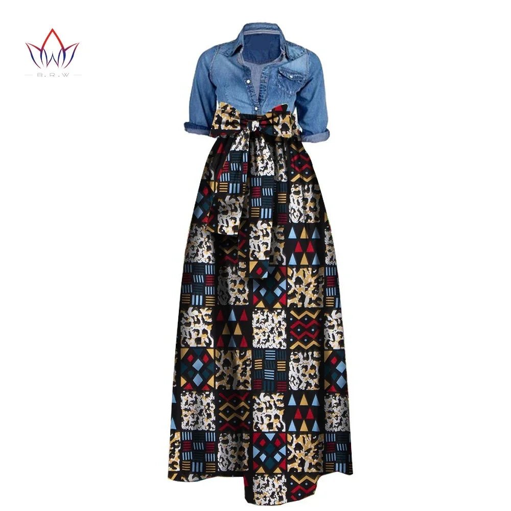 African Bazin Riche Maxi Skirt for Women – Dashiki - Inspired Long Summer Skirt with Belt - Free Delivery Worldwide only at Flexi Africa