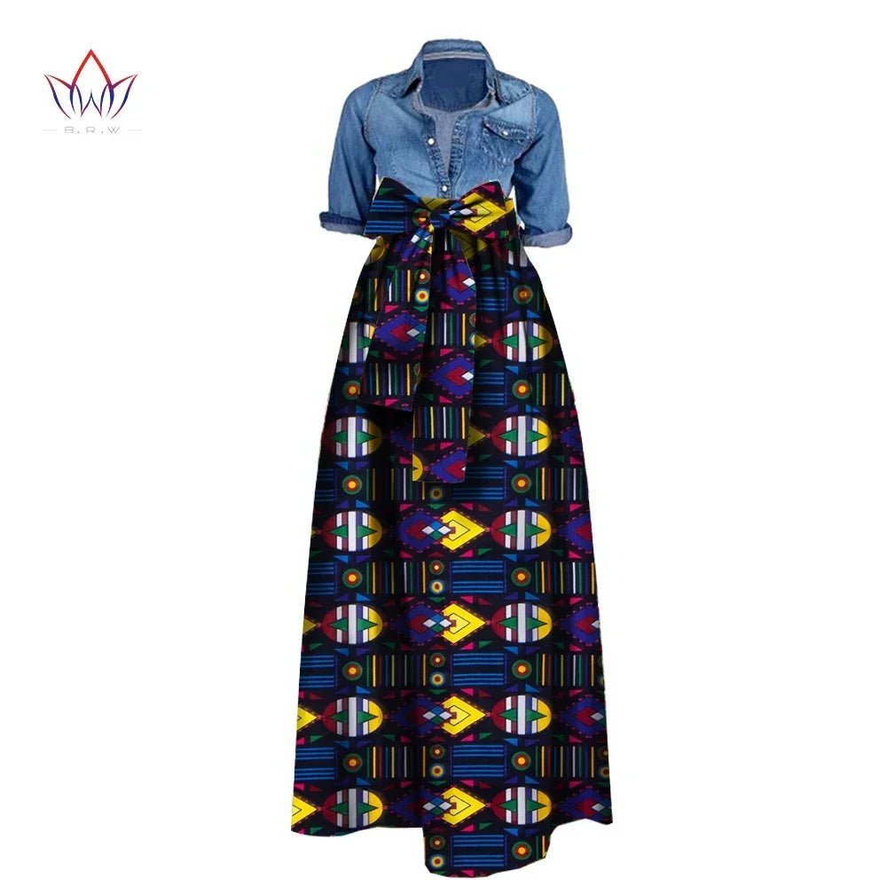 African Bazin Riche Maxi Skirt for Women – Dashiki - Inspired Long Summer Skirt with Belt - Free Delivery Worldwide only at Flexi Africa