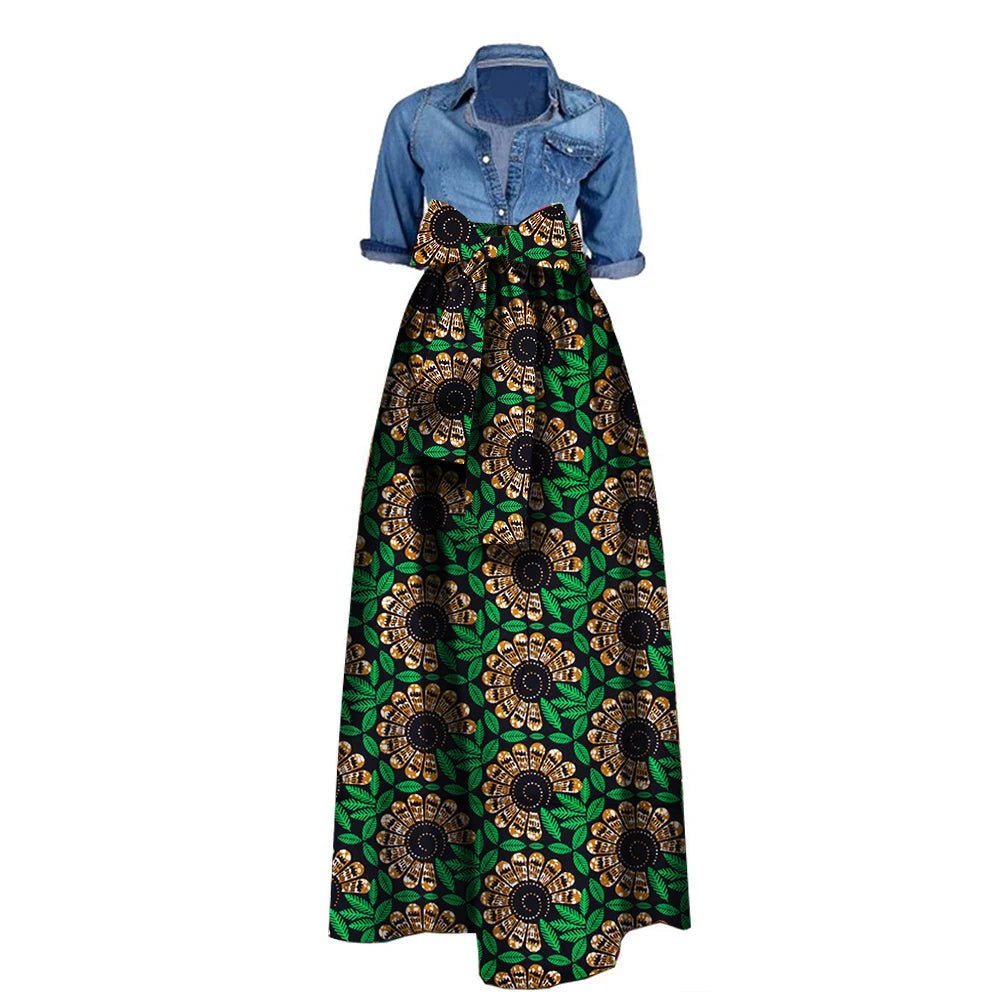 African Bazin Riche Maxi Skirt for Women – Dashiki - Inspired Long Summer Skirt with Belt - Free Delivery Worldwide only at Flexi Africa