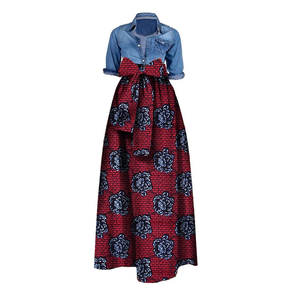 African Bazin Riche Maxi Skirt for Women – Dashiki - Inspired Long Summer Skirt with Belt - Free Delivery Worldwide only at Flexi Africa