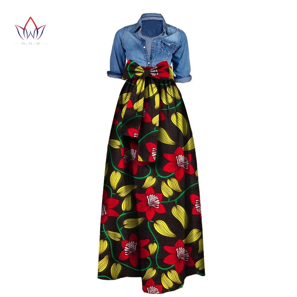 African Bazin Riche Maxi Skirt for Women – Dashiki - Inspired Long Summer Skirt with Belt - Free Delivery Worldwide only at Flexi Africa