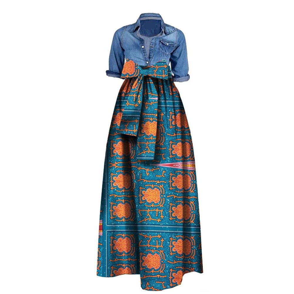 African Bazin Riche Maxi Skirt for Women – Dashiki - Inspired Long Summer Skirt with Belt - Free Delivery Worldwide only at Flexi Africa