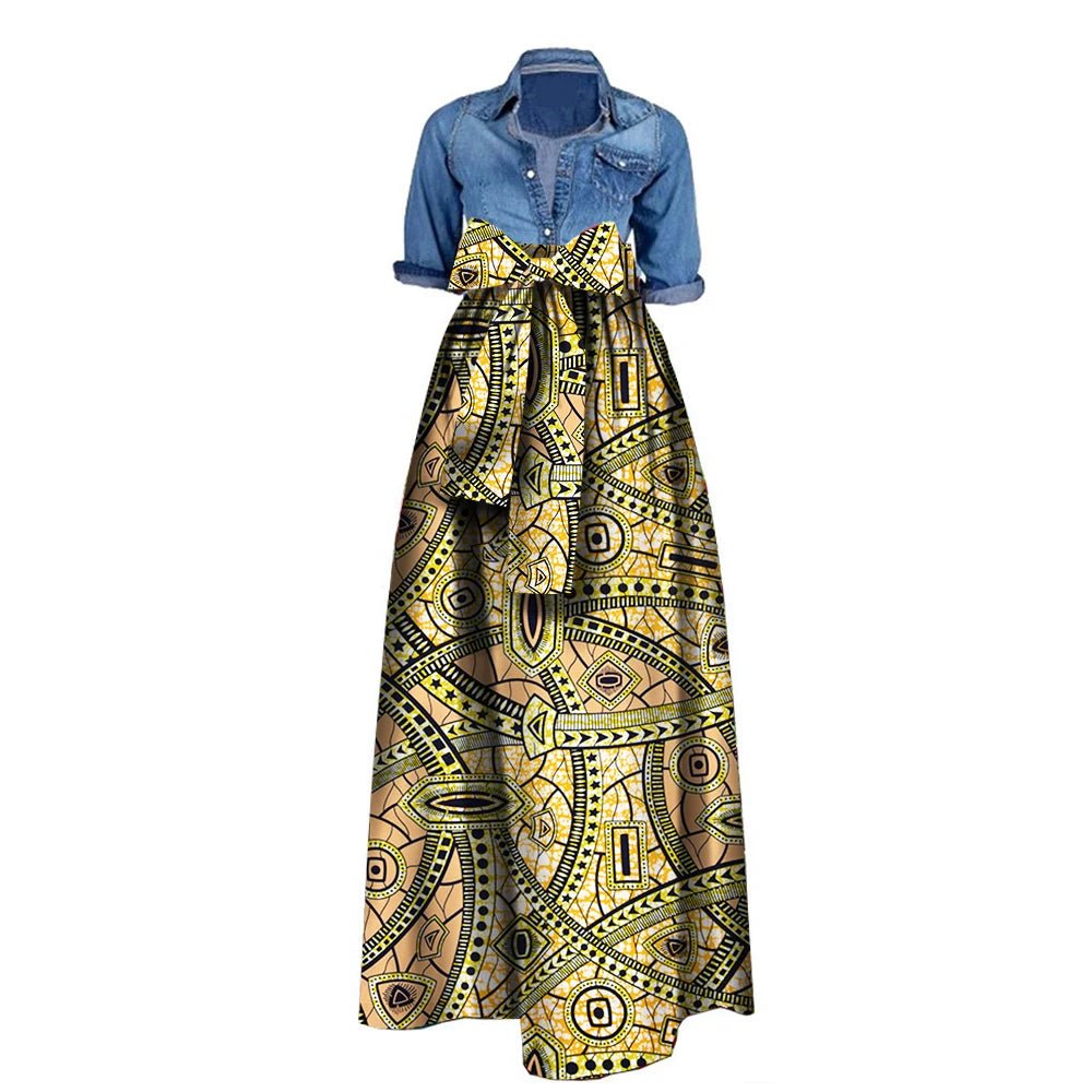 African Bazin Riche Maxi Skirt for Women – Dashiki - Inspired Long Summer Skirt with Belt - Free Delivery Worldwide only at Flexi Africa