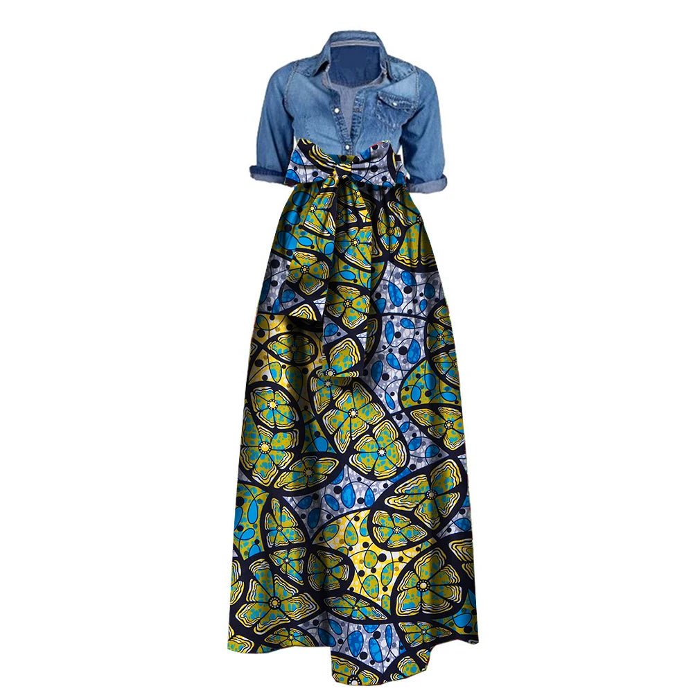 African Bazin Riche Maxi Skirt for Women – Dashiki - Inspired Long Summer Skirt with Belt - Free Delivery Worldwide only at Flexi Africa