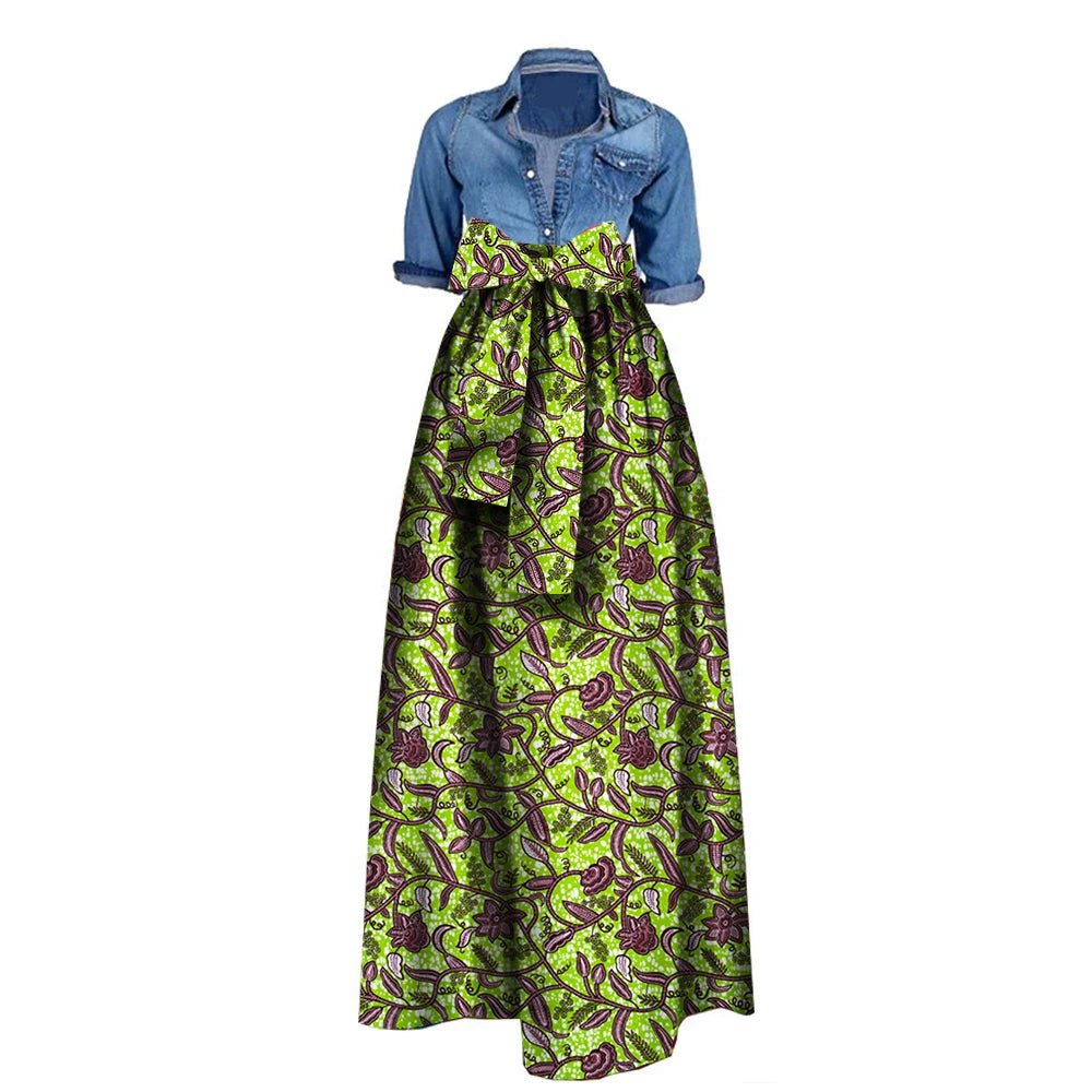 African Bazin Riche Maxi Skirt for Women – Dashiki - Inspired Long Summer Skirt with Belt - Free Delivery Worldwide only at Flexi Africa