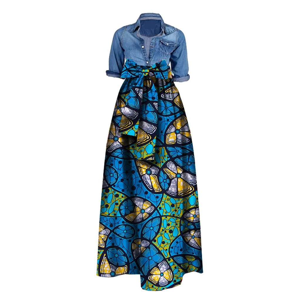African Bazin Riche Maxi Skirt for Women – Dashiki - Inspired Long Summer Skirt with Belt - Free Delivery Worldwide only at Flexi Africa