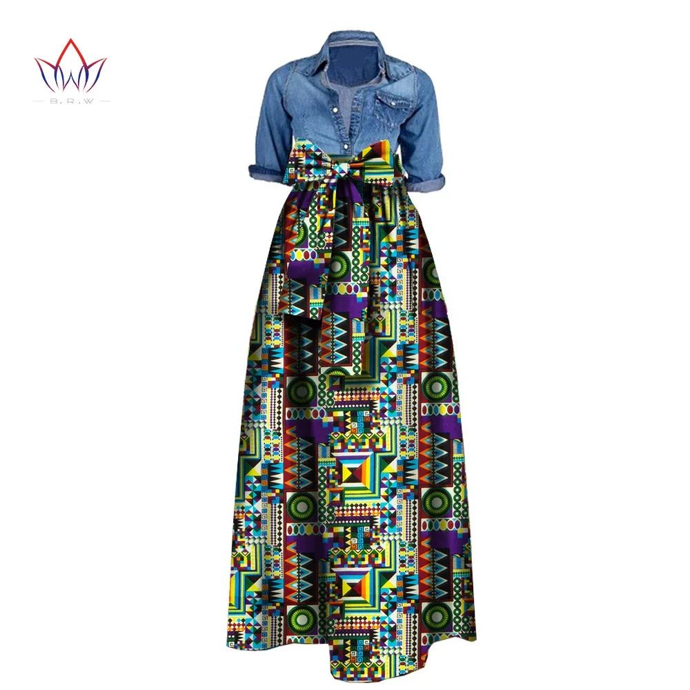 African Bazin Riche Maxi Skirt for Women – Dashiki - Inspired Long Summer Skirt with Belt - Free Delivery Worldwide only at Flexi Africa