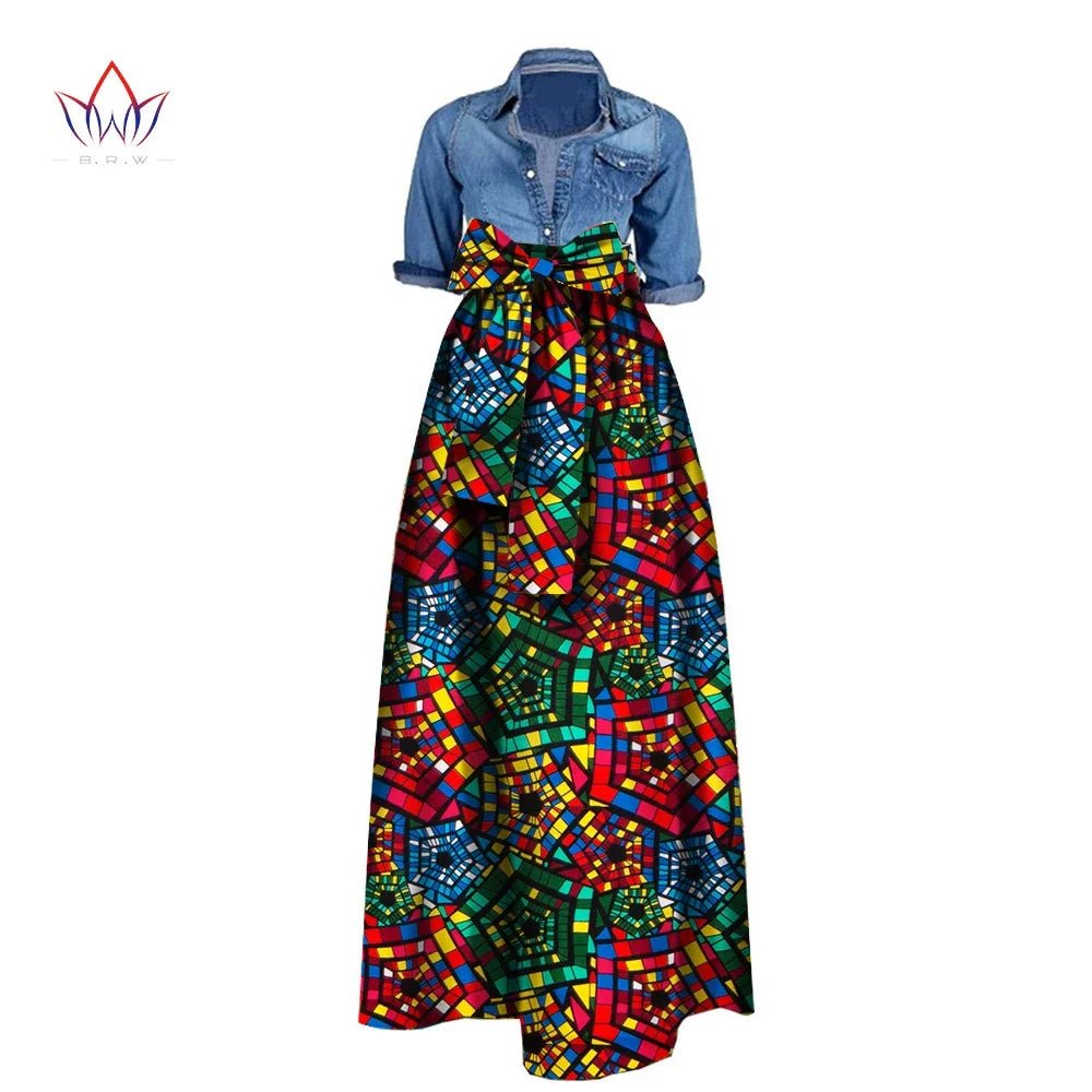 African Bazin Riche Maxi Skirt for Women – Dashiki - Inspired Long Summer Skirt with Belt - Free Delivery Worldwide only at Flexi Africa