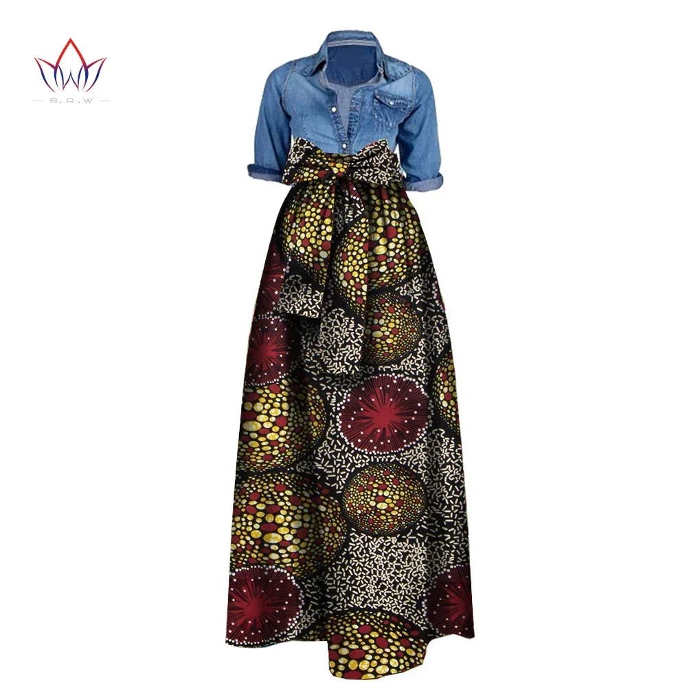 African Bazin Riche Maxi Skirt for Women – Dashiki - Inspired Long Summer Skirt with Belt - Free Delivery Worldwide only at Flexi Africa