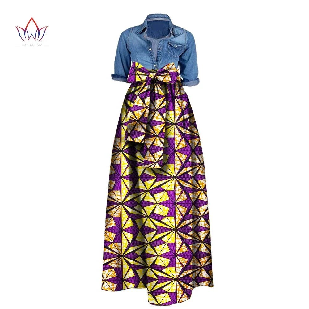 African Bazin Riche Maxi Skirt for Women – Dashiki - Inspired Long Summer Skirt with Belt - Free Delivery Worldwide only at Flexi Africa