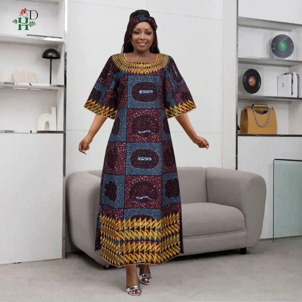 African Bazin Traditional Dress for Women – Premium Embroidered High - Quality Party & Wedding Occasion Gown - Free Delivery Worldwide only at Flexi Africa
