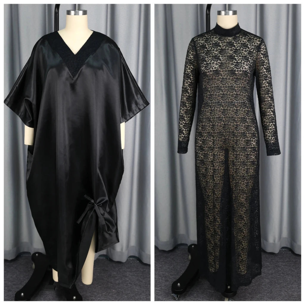 African Boubou Dress Set for Women – Loose Dashiki Robe with Lace Inner Dress - Free Delivery Worldwide only at Flexi Africa