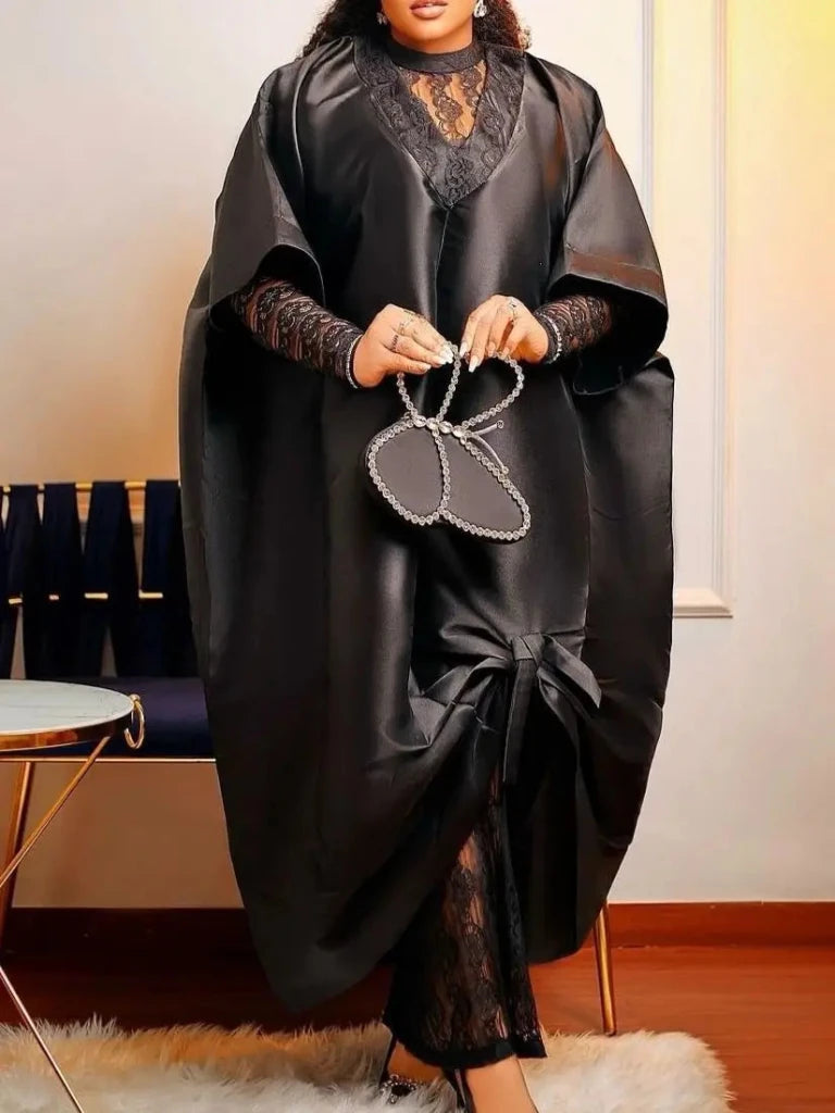 African Boubou Dress Set for Women – Loose Dashiki Robe with Lace Inner Dress - Free Delivery Worldwide only at Flexi Africa