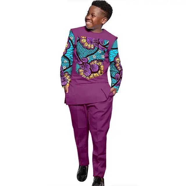 African Boys Ankara Print Top & Pants Set – Dashiki Kids Outfit in Bazin Riche African Style - Free Delivery Worldwide only at Flexi Africa