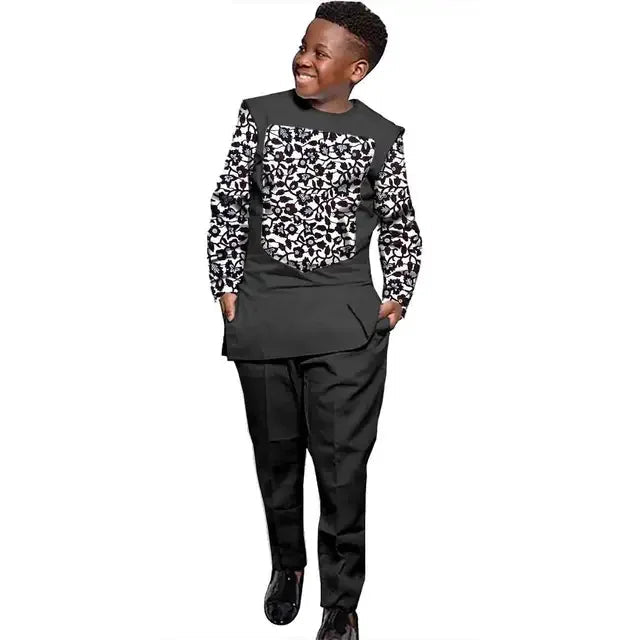 African Boys Ankara Print Top & Pants Set – Dashiki Kids Outfit in Bazin Riche African Style - Free Delivery Worldwide only at Flexi Africa