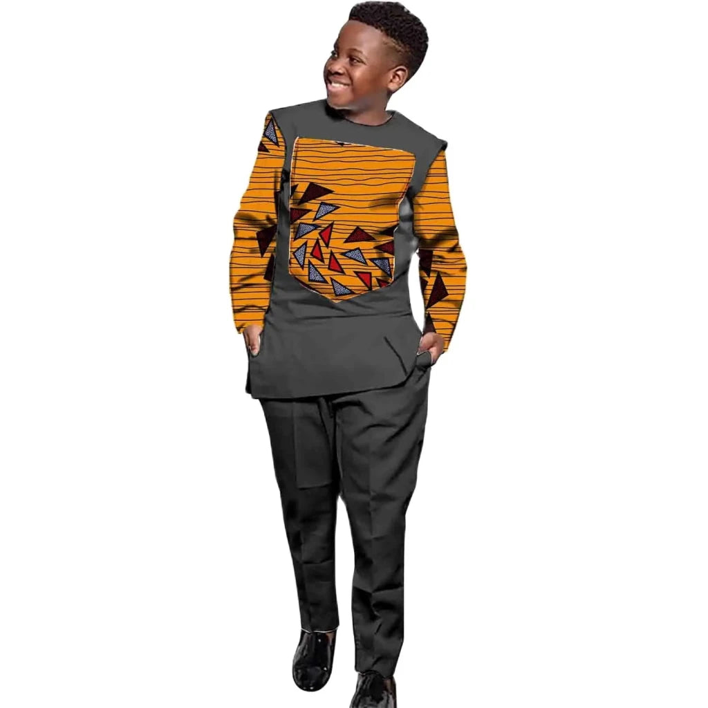 African Boys Ankara Print Top & Pants Set – Dashiki Kids Outfit in Bazin Riche African Style - Free Delivery Worldwide only at Flexi Africa